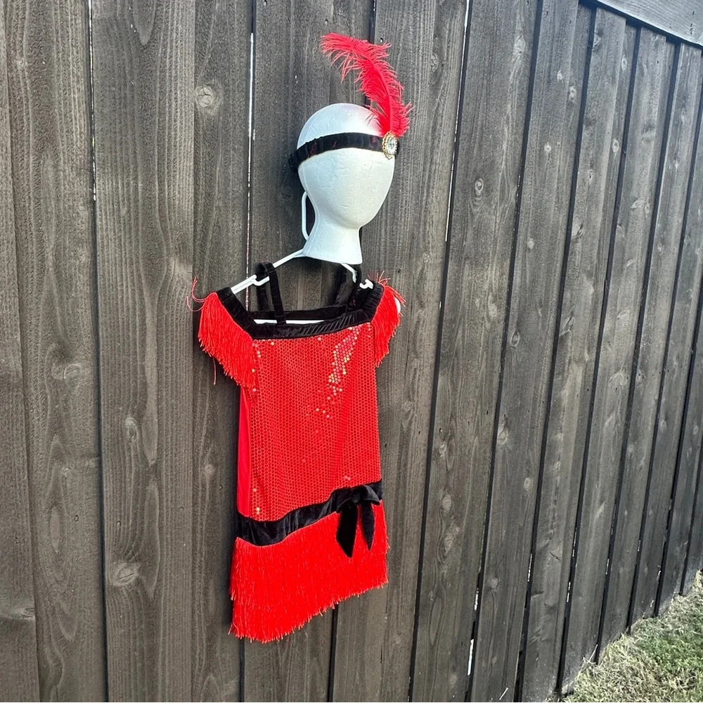 Authentic Kids Halloween red flapper costume head band dress Kids Small 7 - 8